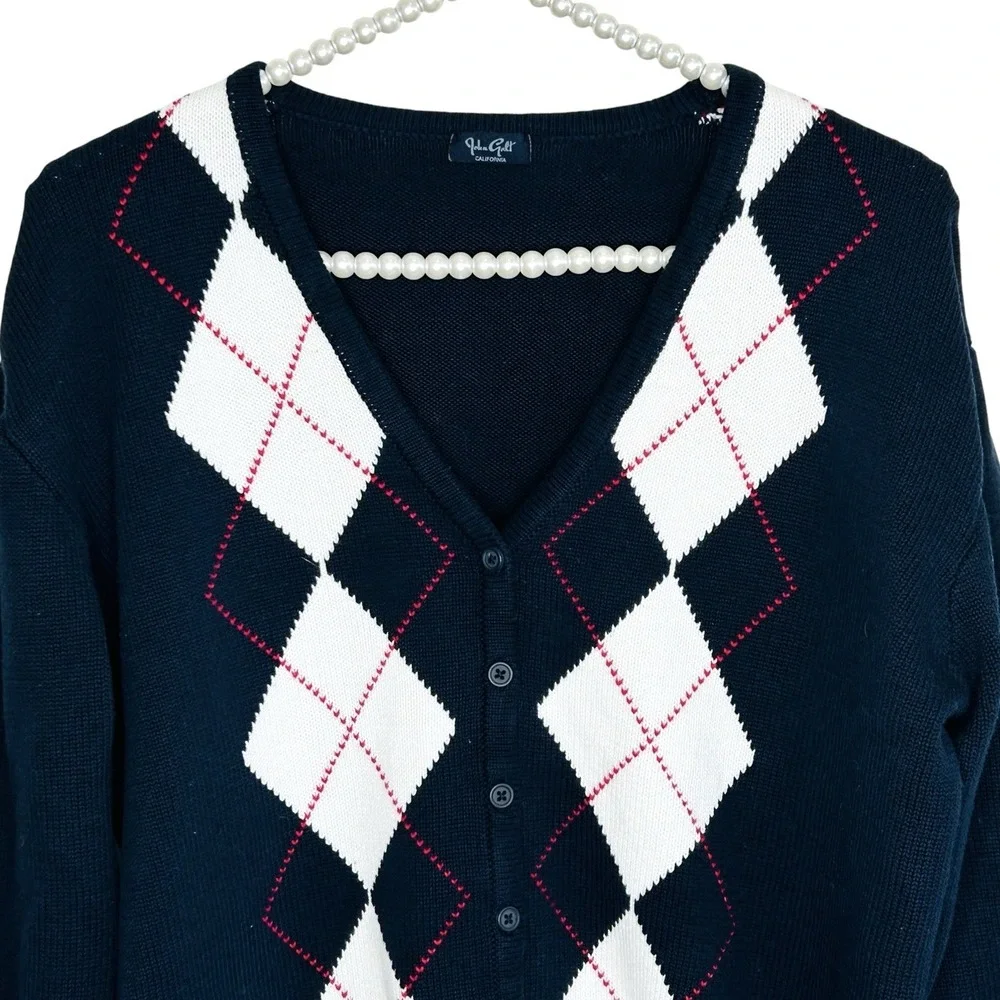 Brandy Melville John Galt Argyle Cardigan Sweater S Preppy Old‎ Money Academia